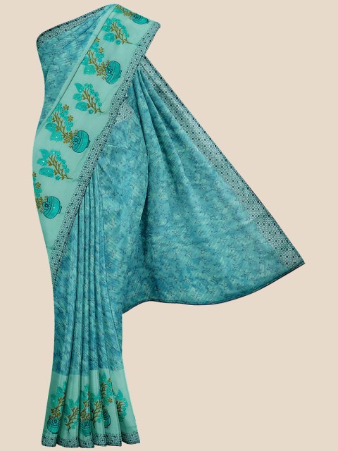 

Kalamandir Sea Green & Teal Floral Silk Blend Paithani Saree