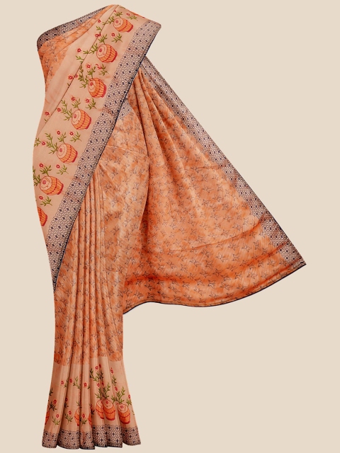 

Kalamandir Orange & Blue Floral Silk Blend Saree