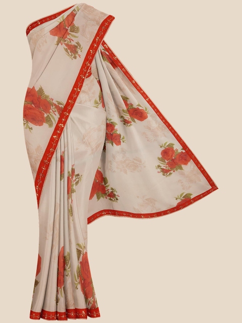 

Kalamandir Peach-Coloured & Red Floral Printed Saree