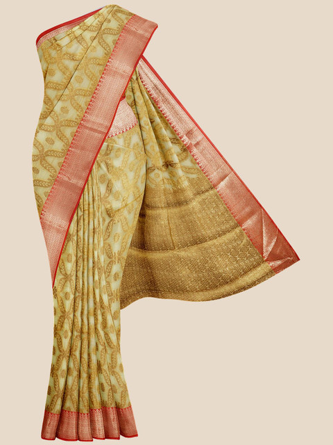 

Kalamandir Cream-Coloured & Magenta Woven Design Banarasi Saree