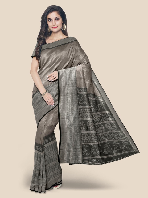 

Kalamandir Grey & White Floral Linen Blend Banarasi Saree