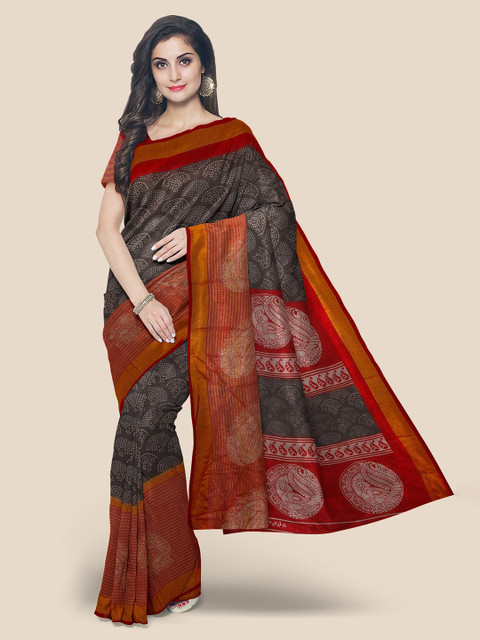 

Kalamandir Black & White Ethnic Motifs Zari Linen Blend Banarasi Saree