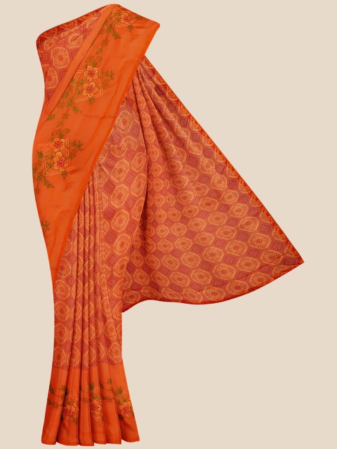 

Kalamandir Orange & Green Ethnic Motifs Silk Blend Saree