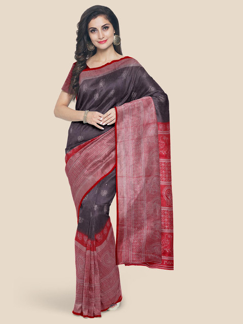 

Kalamandir Woman Black & Red Ethnic Motifs Linen Blend Banarasi Saree