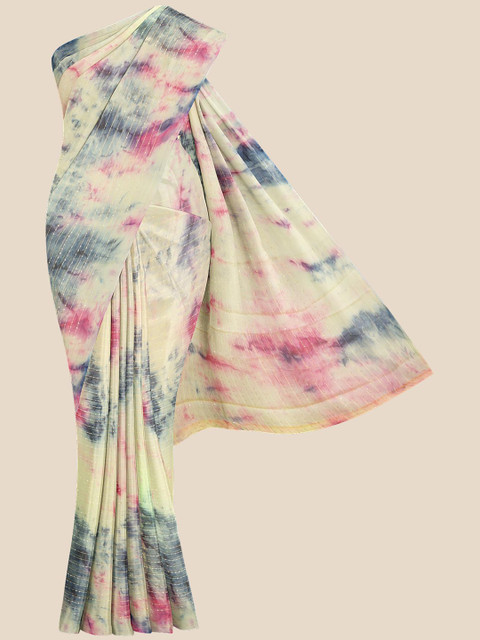 

Kalamandir Cream-Coloured & Pink Tie and Dye Saree