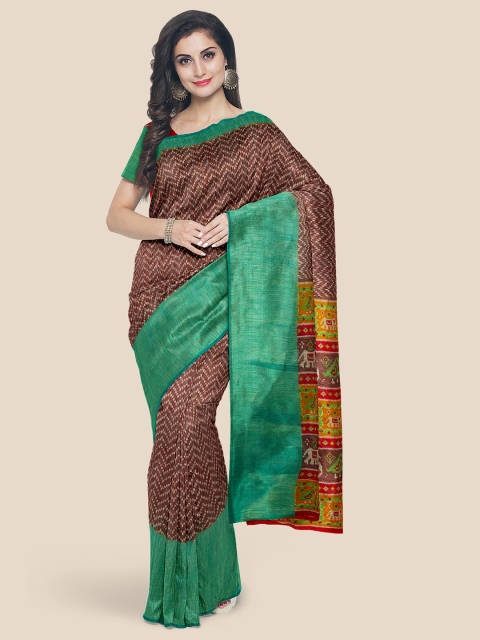 

Kalamandir Woman Brown & Green Zari Linen Blend Saree