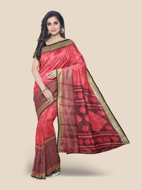 

Kalamandir Red & Maroon Ethnic Motifs Zari Linen Blend Banarasi Saree
