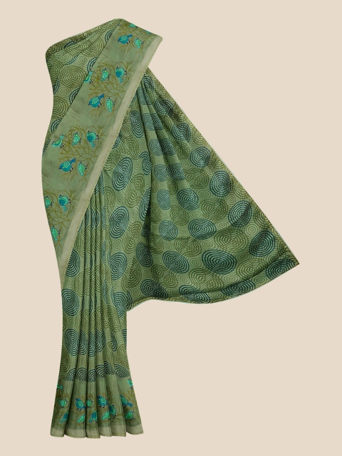 

Kalamandir Olive Green & Teal Floral Silk Blend Saree