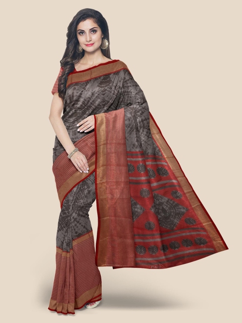 

Kalamandir Black & Brown Ethnic Motifs Zari Linen Blend Banarasi Saree