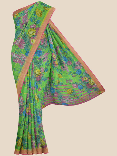 

Kalamandir Green & Blue Floral Banarasi Saree