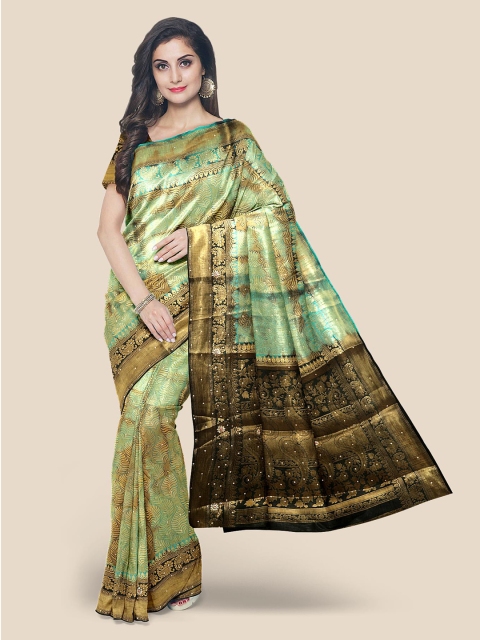 

Kalamandir Green & Black Ethnic Motifs Sequinned Silk Blend Banarasi Saree
