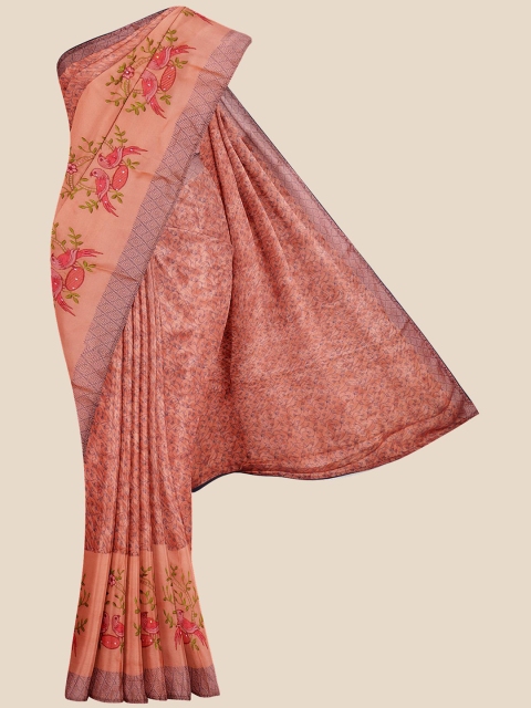 

Kalamandir Peach-Coloured & Purple Floral Silk Blend Saree