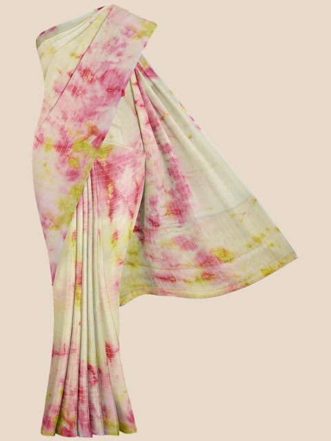 

Kalamandir Cream-Coloured & Magenta Tie and Dye Floral Saree