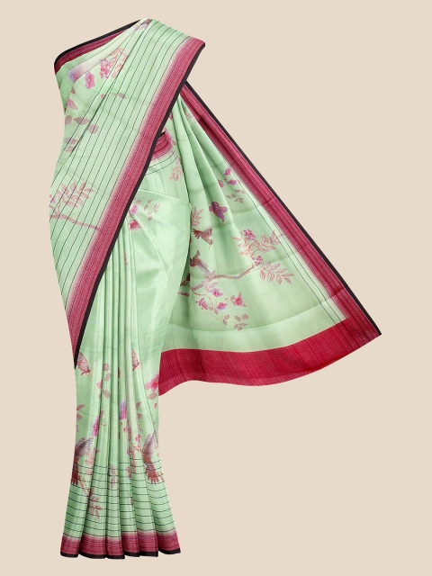 

Kalamandir Sea Green & Red Floral Tissue Saree
