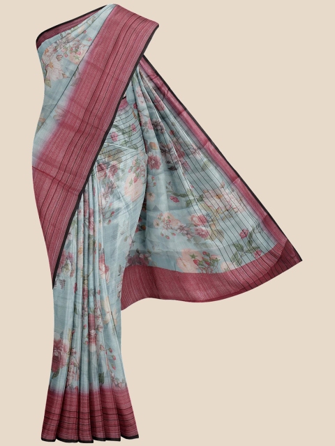 

Kalamandir Sea Green & Black Floral Tissue Saree