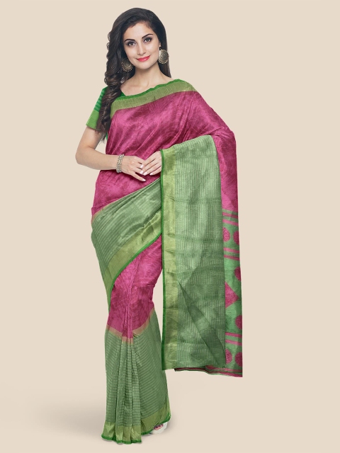 

Kalamandir Pink & Green Zari Linen Blend Banarasi Saree