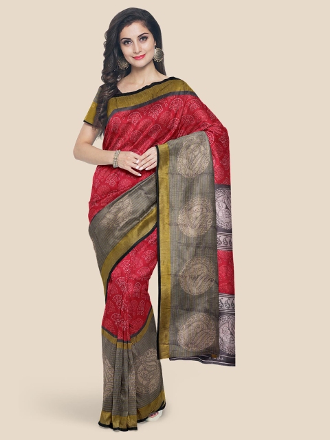 

Kalamandir Red & Black Ethnic Motifs Zari Banarasi Saree