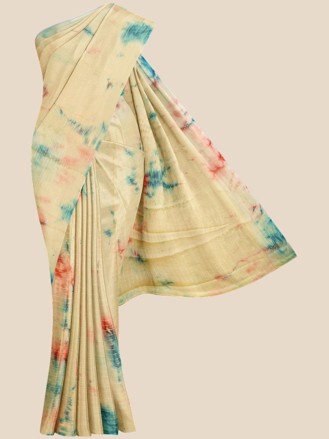 

Kalamandir Cream-Coloured & Blue Tie and Dye Saree