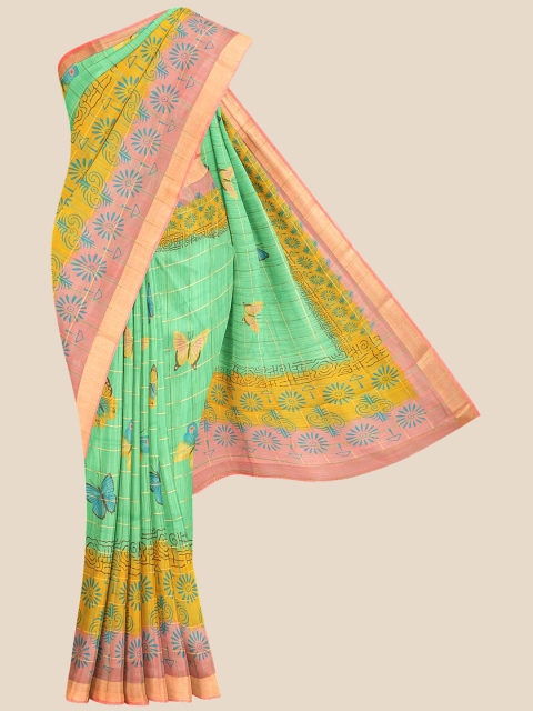 

Kalamandir Sea Green Ethnic Motifs Printed Banarasi Saree