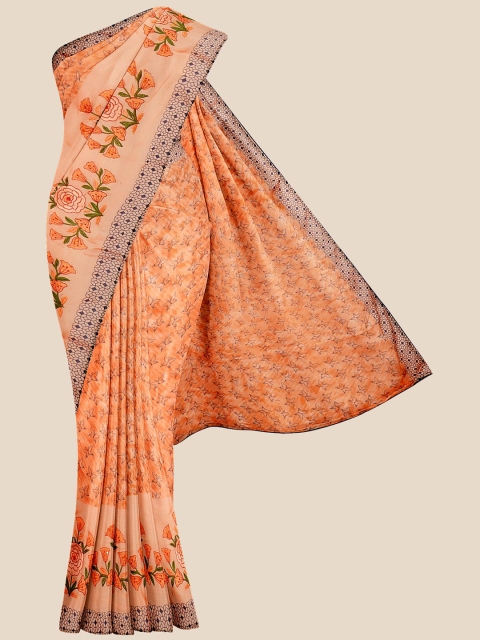

Kalamandir Orange & Green Floral Silk Blend Saree
