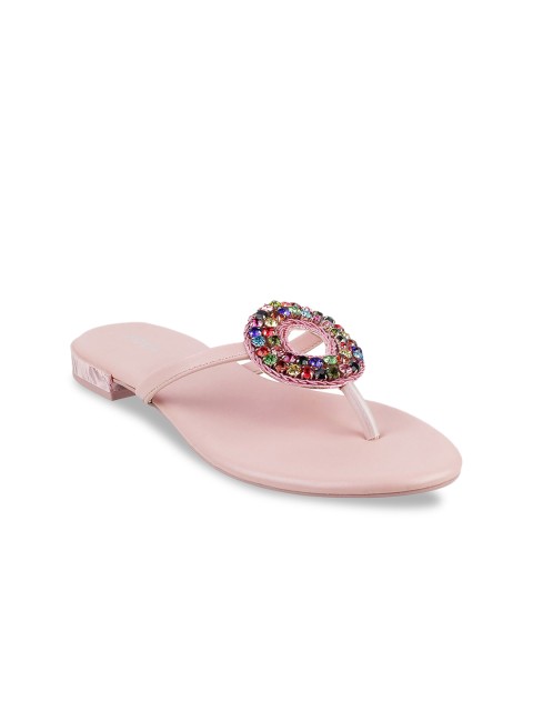

Mochi Women Pink Embellished Open Toe Flats