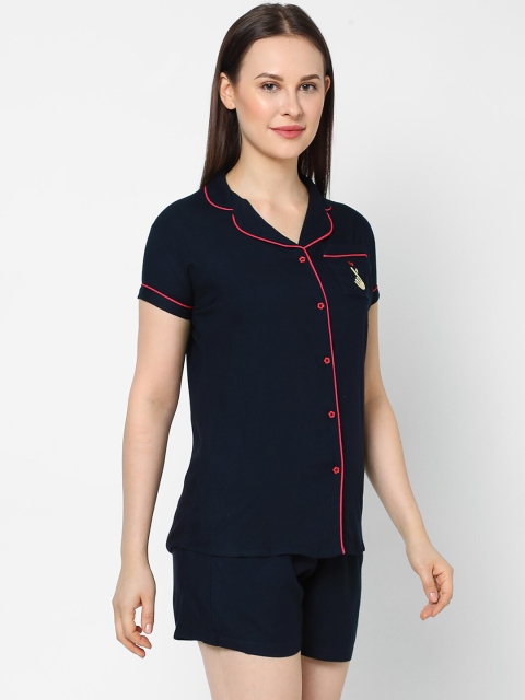 

evolove Women Navy Blue & Pink Night suit