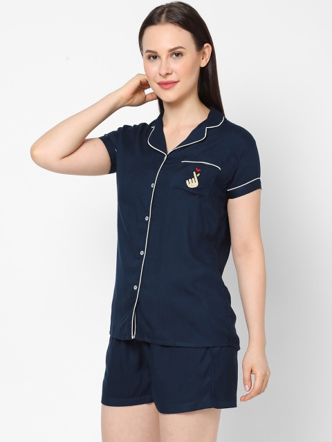 

evolove Women Navy Blue & White Night suit