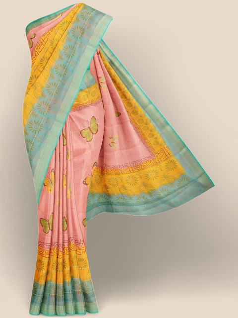 

Kalamandir Violet & Yellow Ethnic Motifs Printed Banarasi Saree