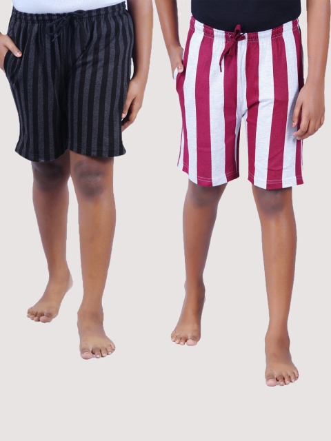 

SEYBIL Girls Set Of 2 Charcoal Grey & Magenta Striped Lounge Shorts