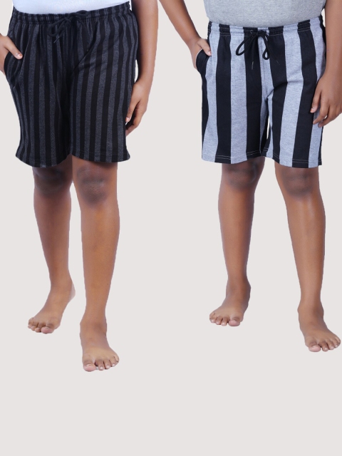 

SEYBIL Girls Pack Of 2 Charcoal & Black Striped Lounge Shorts
