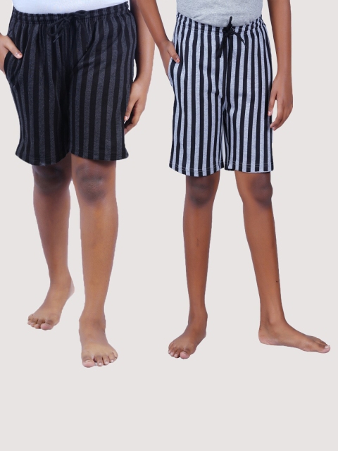 

SEYBIL Girls Pack Of 2 Charcoal & Black Striped Lounge Shorts