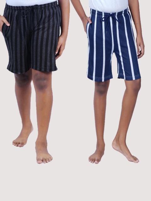 

SEYBIL Girls Pack Of 2 Charcoal & Blue Striped Lounge Shorts