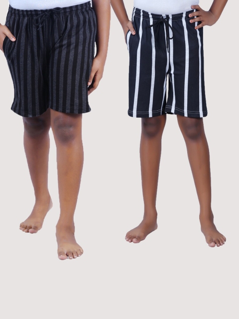 

SEYBIL Girls Pack Of 2 Charcoal & White Striped Lounge Shorts