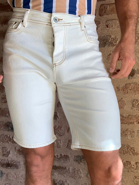 

Trendyol Men White Slim Fit Cotton Denim Shorts