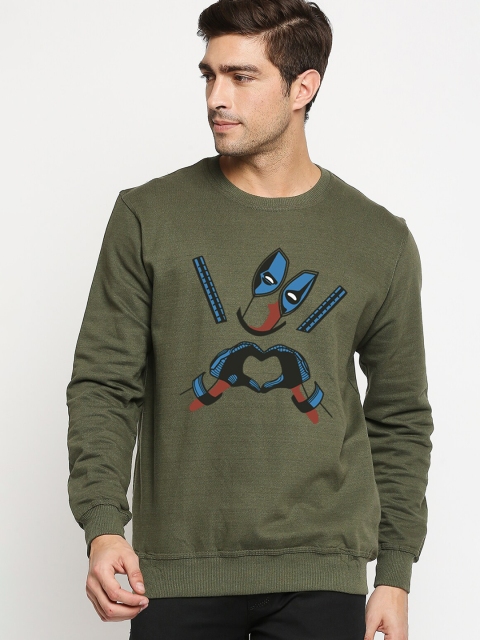 

Wear Your Opinion Men Olive Green & Blue Deadpool Printed Cotton Sweatshirt