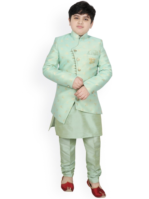 

SG YUVRAJ Boys Turquoise Blue Raw Silk Kurta with Churidar