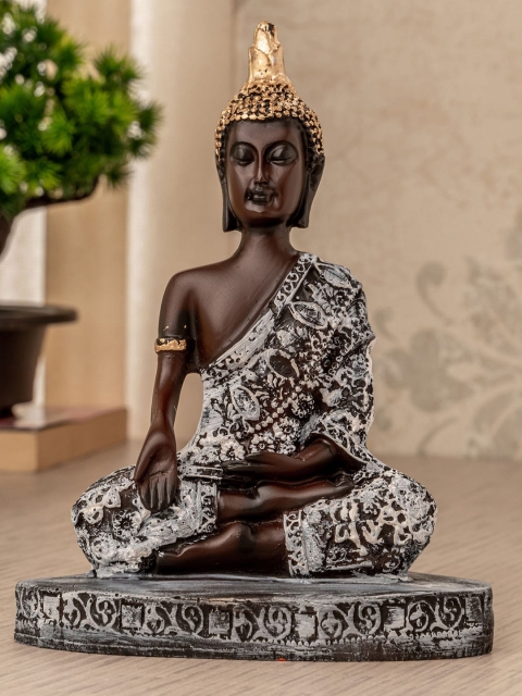 

TIED RIBBONS Black & White Polyresin Meditating Buddha Showpiece, Brown