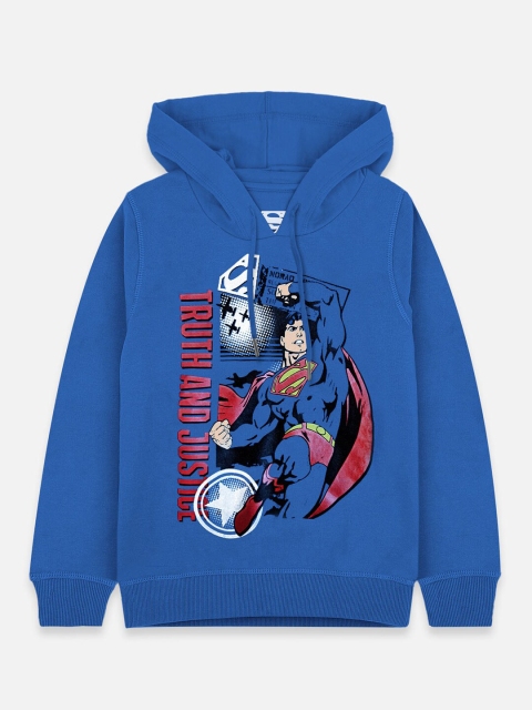 

Kids Ville Boys Blue Superman Printed Hooded Sweatshirt