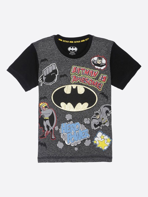 

Kids Ville Boys Black Batman Printed Applique T-shirt