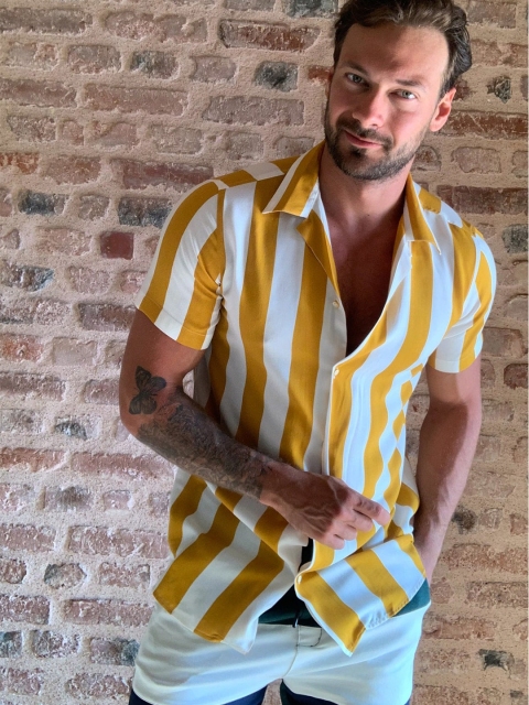 

Trendyol Men Mustard Yellow & White Striped Casual Shirt