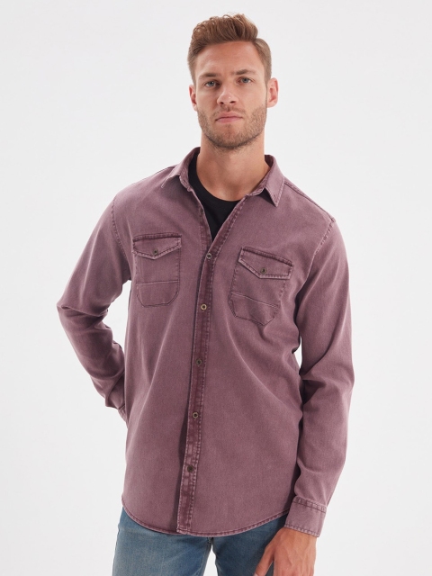 

Trendyol Men Burgundy Faded Cotton Denim Casual Shirt