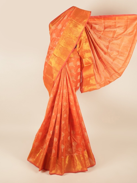 

Pothys Orange & Gold-Toned Floral Zari Saree