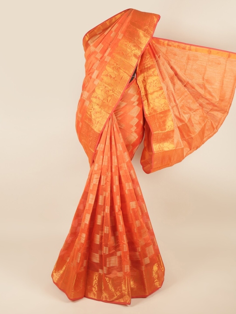 

Pothys Orange & Gold-Toned Ethnic Motifs Zari Saree