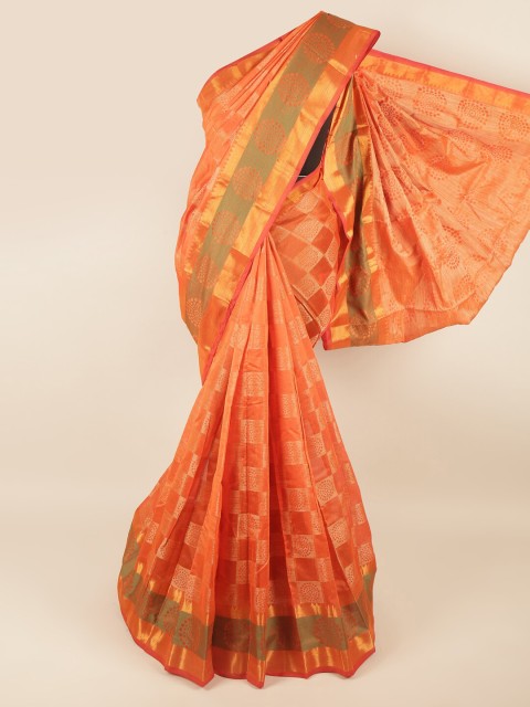 

Pothys Orange & Golden Ethnic Motifs Zari Saree