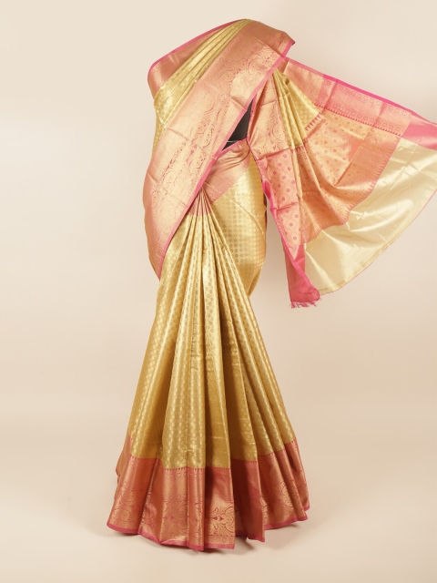 

Pothys Golden & Pink Ethnic Motifs Zari Tissue Saree, Gold