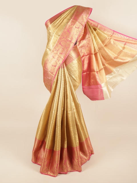 

Pothys Golden & Fuchsia Pink Ethnic Motifs Zari Tissue Saree, Gold