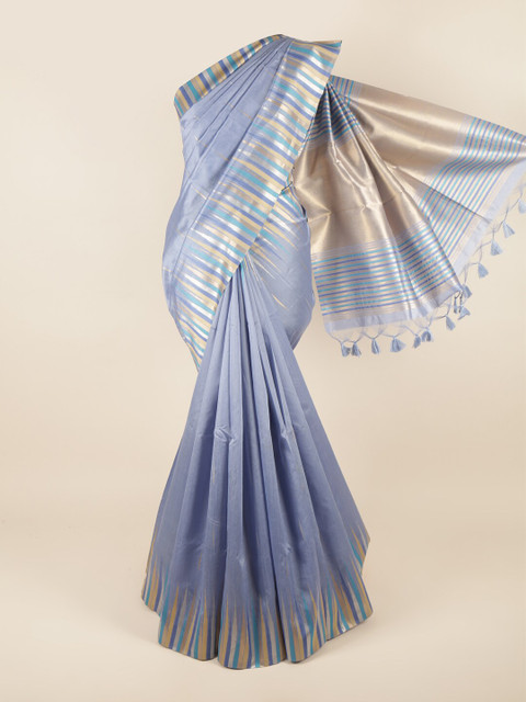 

Pothys Blue & Gold-Toned Zari Jute Cotton Saree