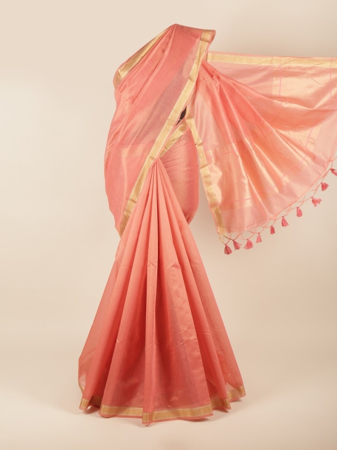 

Pothys Pink & Gold-Toned Zari Jute Cotton Saree