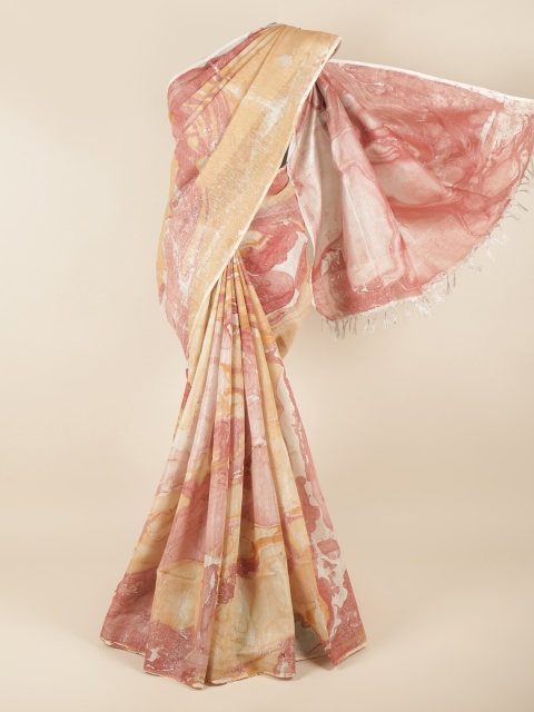 

Pothys Beige & Mauve Printed Jute Cotton Saree