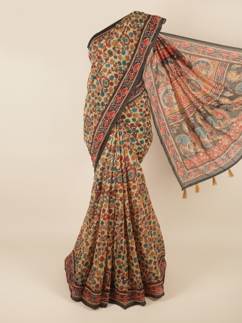 

Pothys Tan & Blue Floral Jute Cotton Saree